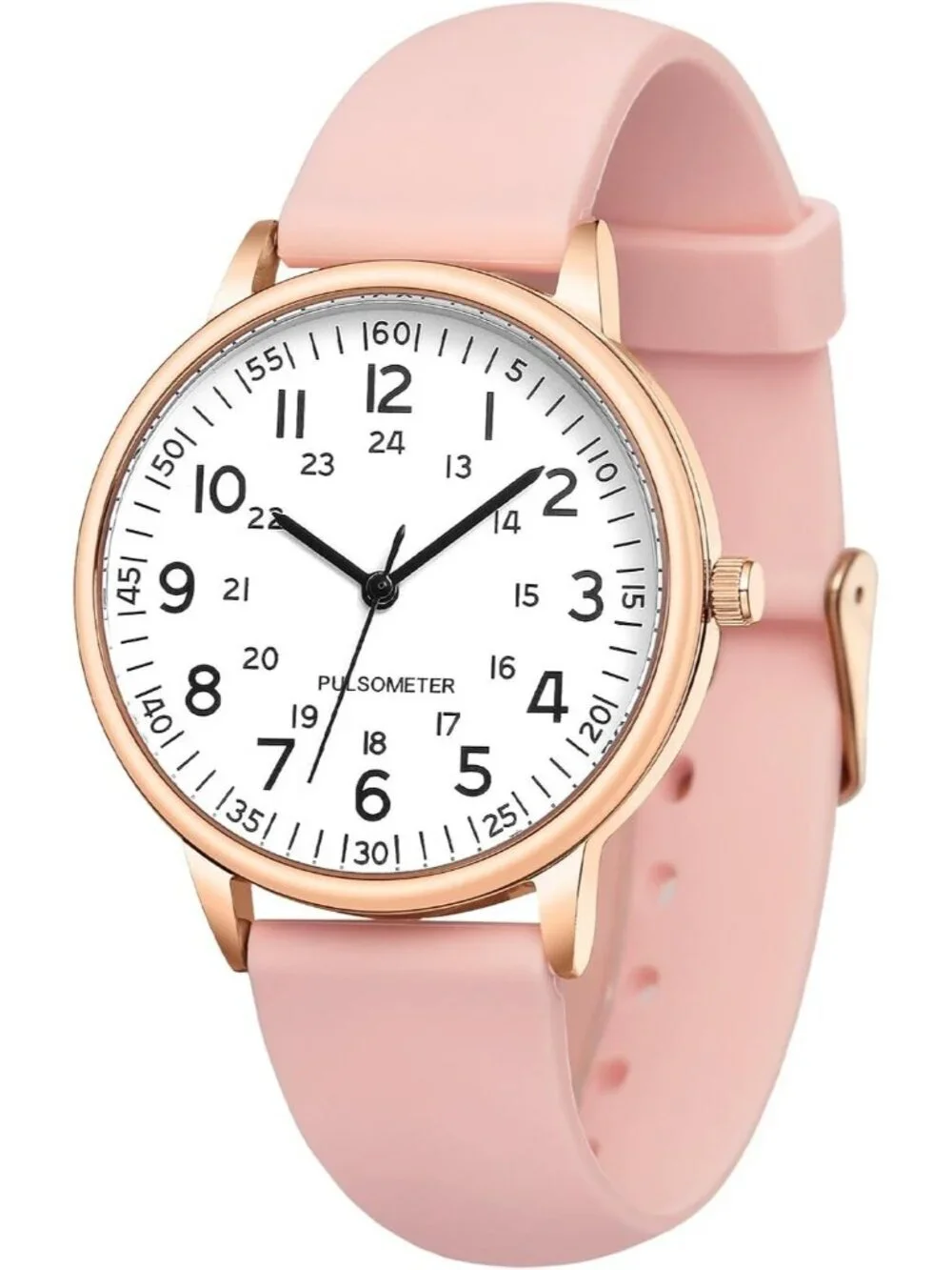 Women's Pink Analog Quartz Solid Silicone Band Read Dial Nurse Round Wrist Watch